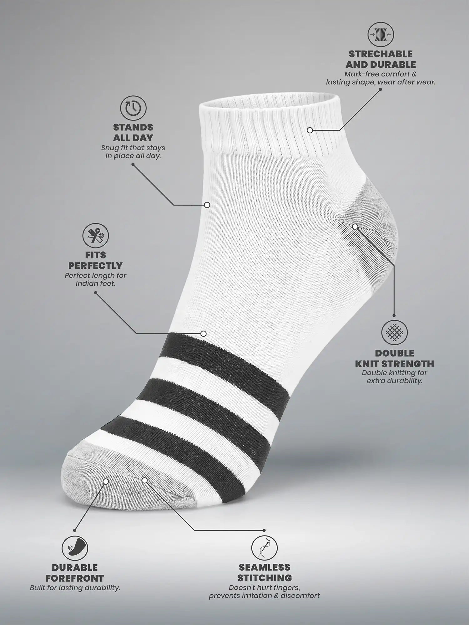 Men's Breathable & Durable Cotton Blend Comfort Ankle Socks Pack of 4