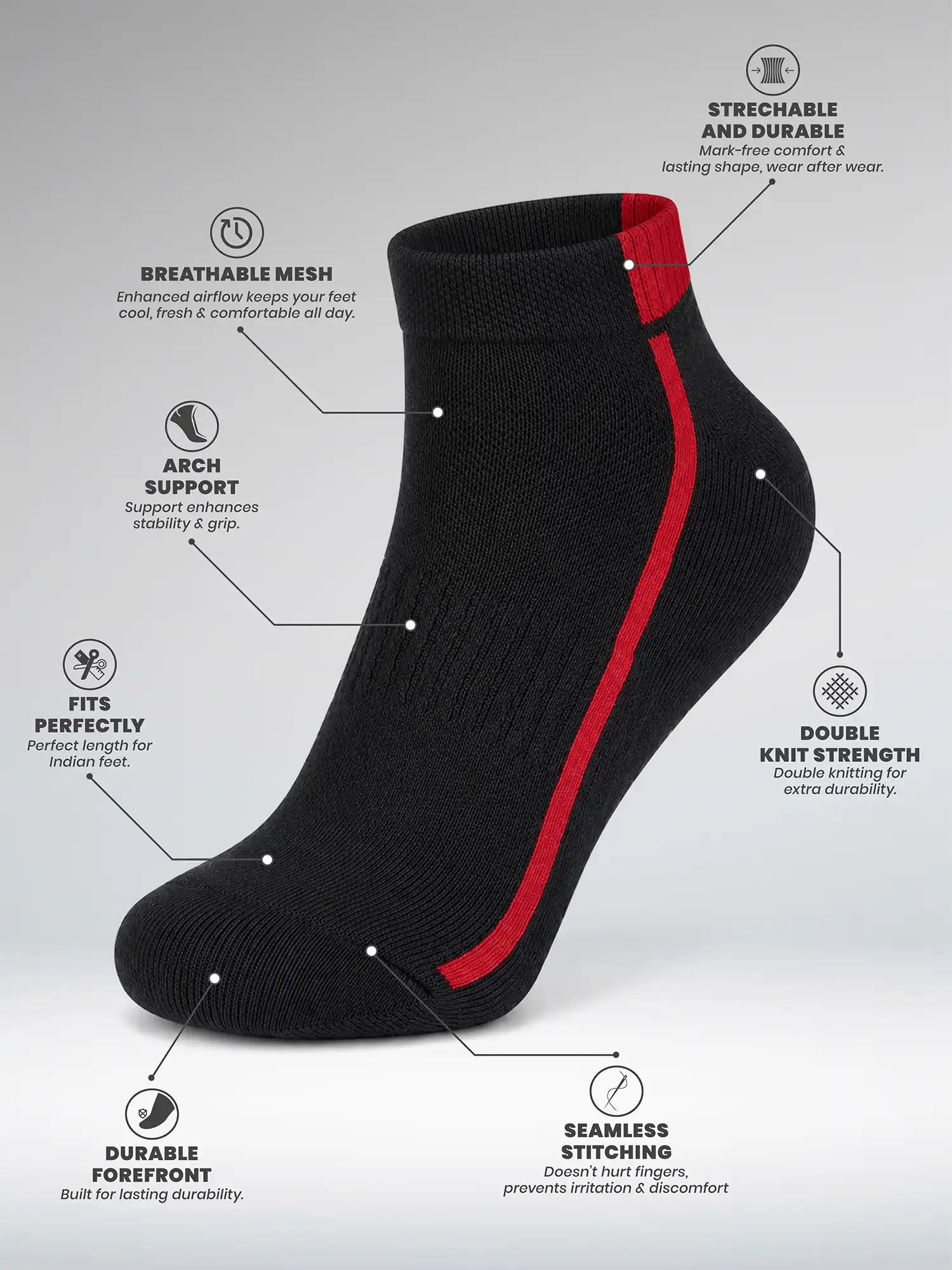 Men's Breathable & Durable Cotton Blend Comfort Ankle Socks Pack of 3