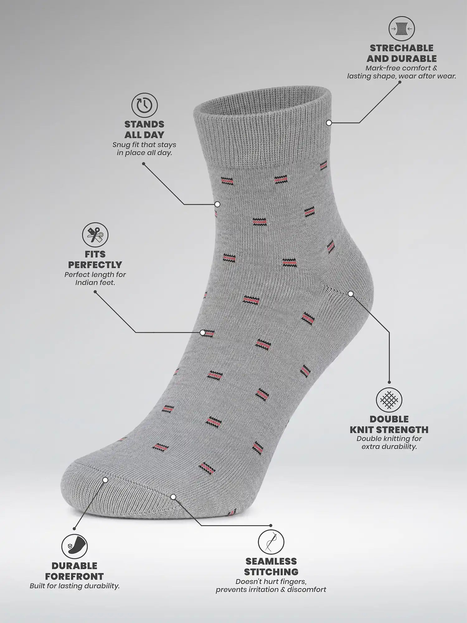 Men's Breathable & Durable Cotton Blend Comfort Ankle Socks Pack of 3