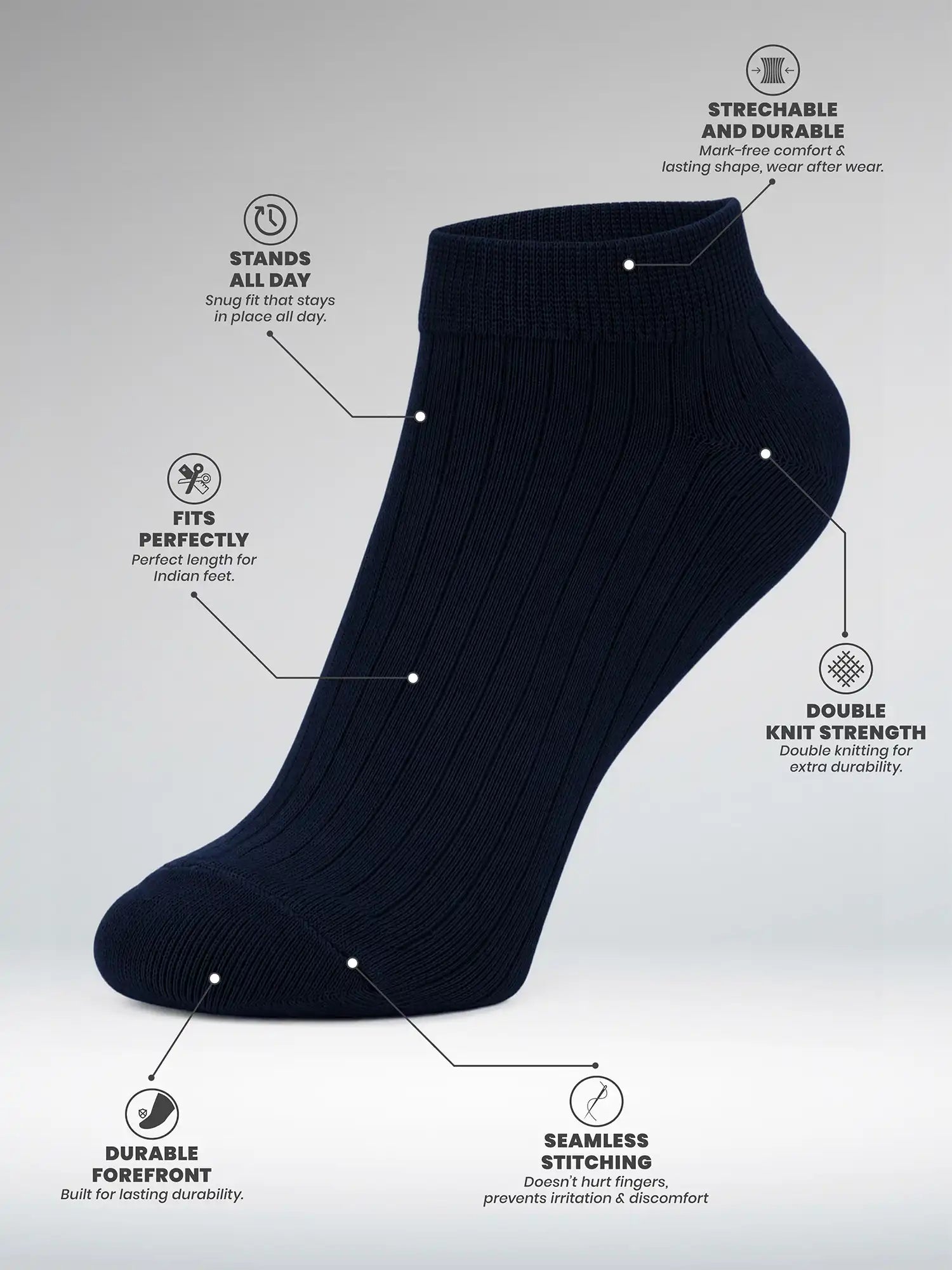 Men's Breathable & Durable Cotton Blend Comfort Ankle Socks Pack of 3
