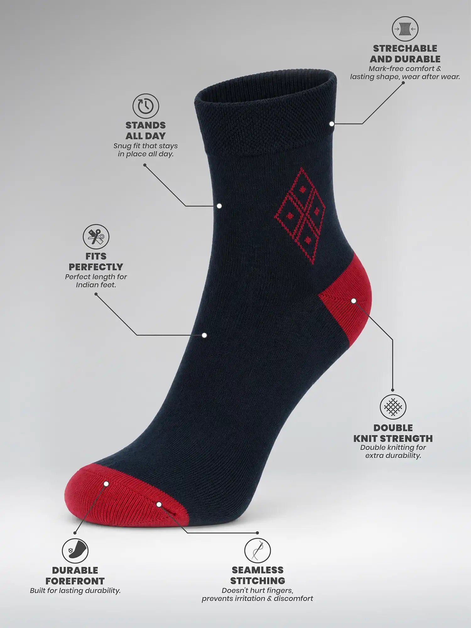 Men's Breathable & Durable Cotton Blend Comfort Ankle Socks Pack of 3