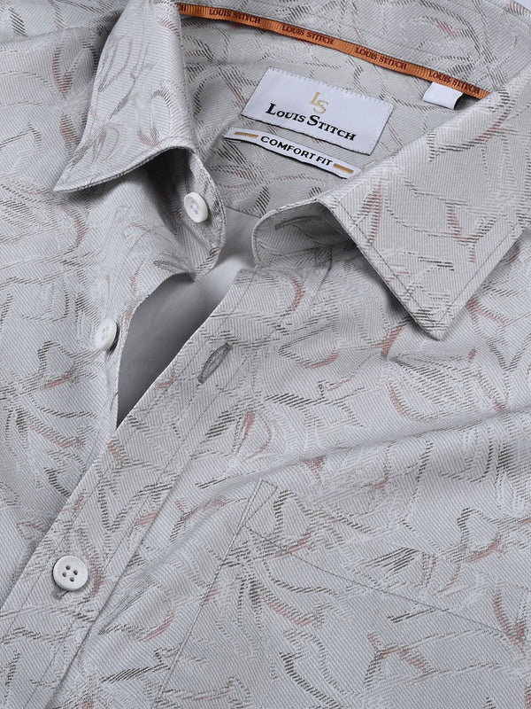 Men's Regular Fit Floral Grey Formal Shirt