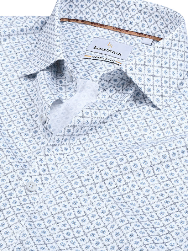 Men's Regular Fit Floral White Formal Shirt