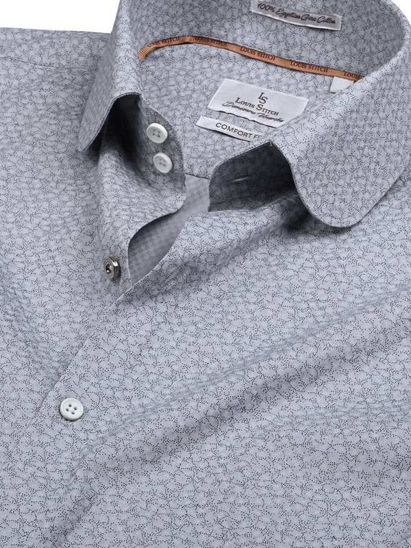 Men's Regular Fit Floral Grey Formal Shirt