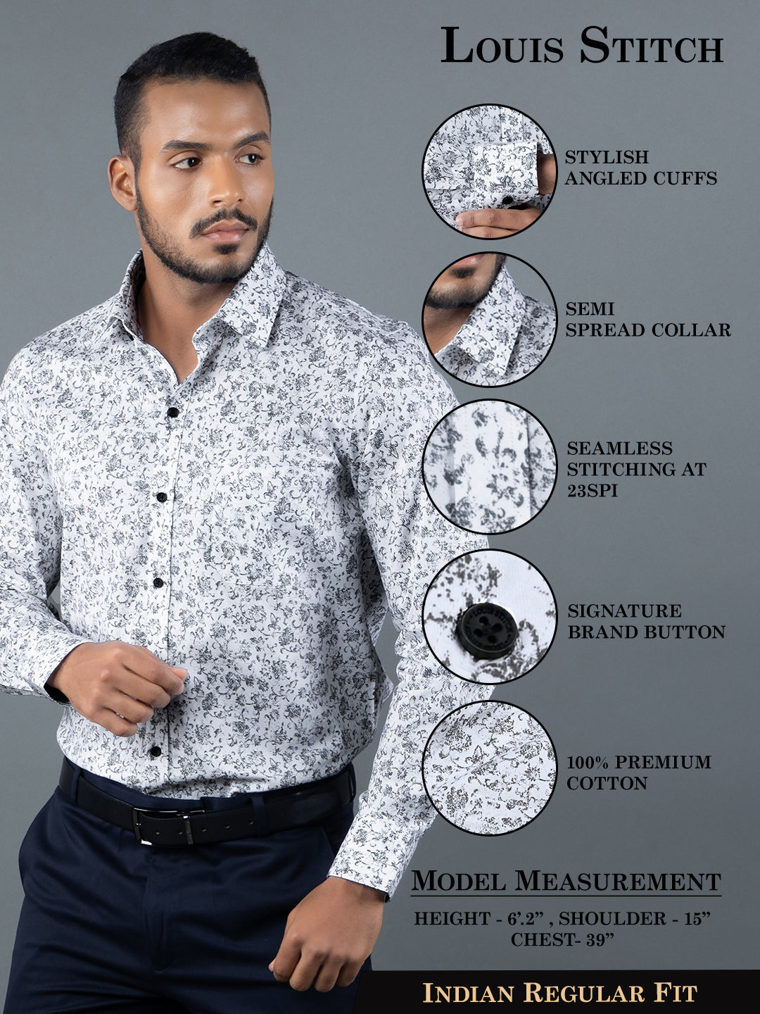 Men's Regular Fit Abstract White Formal Shirt