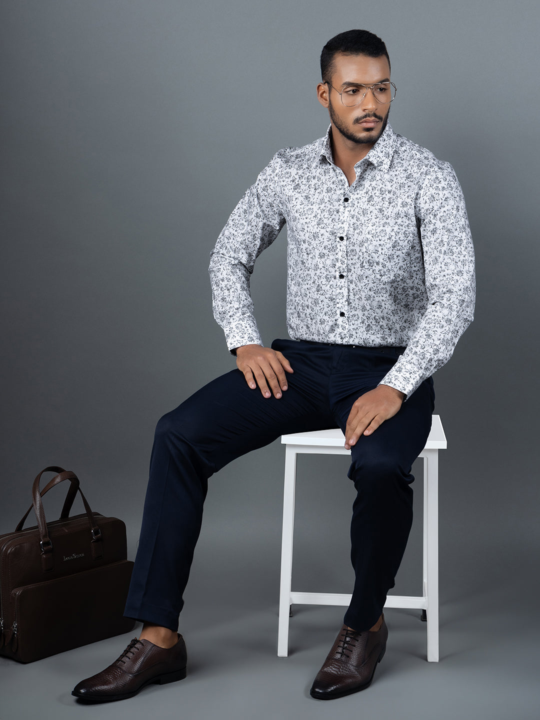 Men's Regular Fit Abstract White Formal Shirt