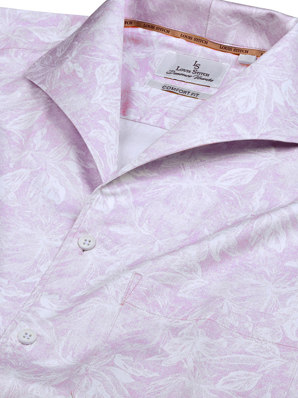 Men's Regular Fit Abstract Pink Formal Shirt