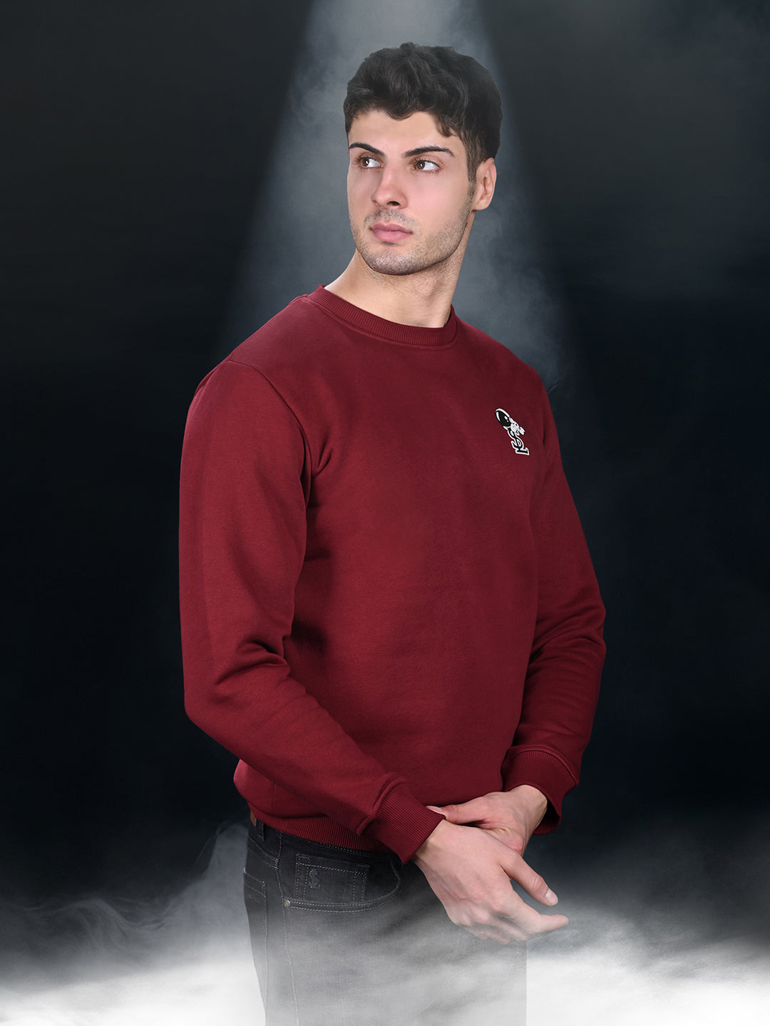 Astronaut Graphic Printed Red Regular Fit Pullover Sweatshirt
