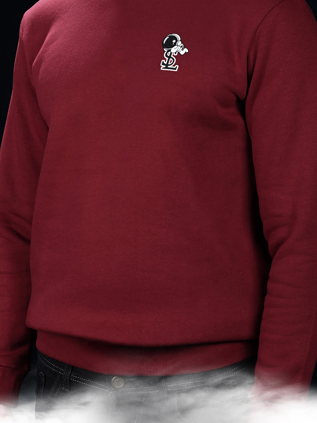 Astronaut Graphic Printed Red Regular Fit Pullover Sweatshirt