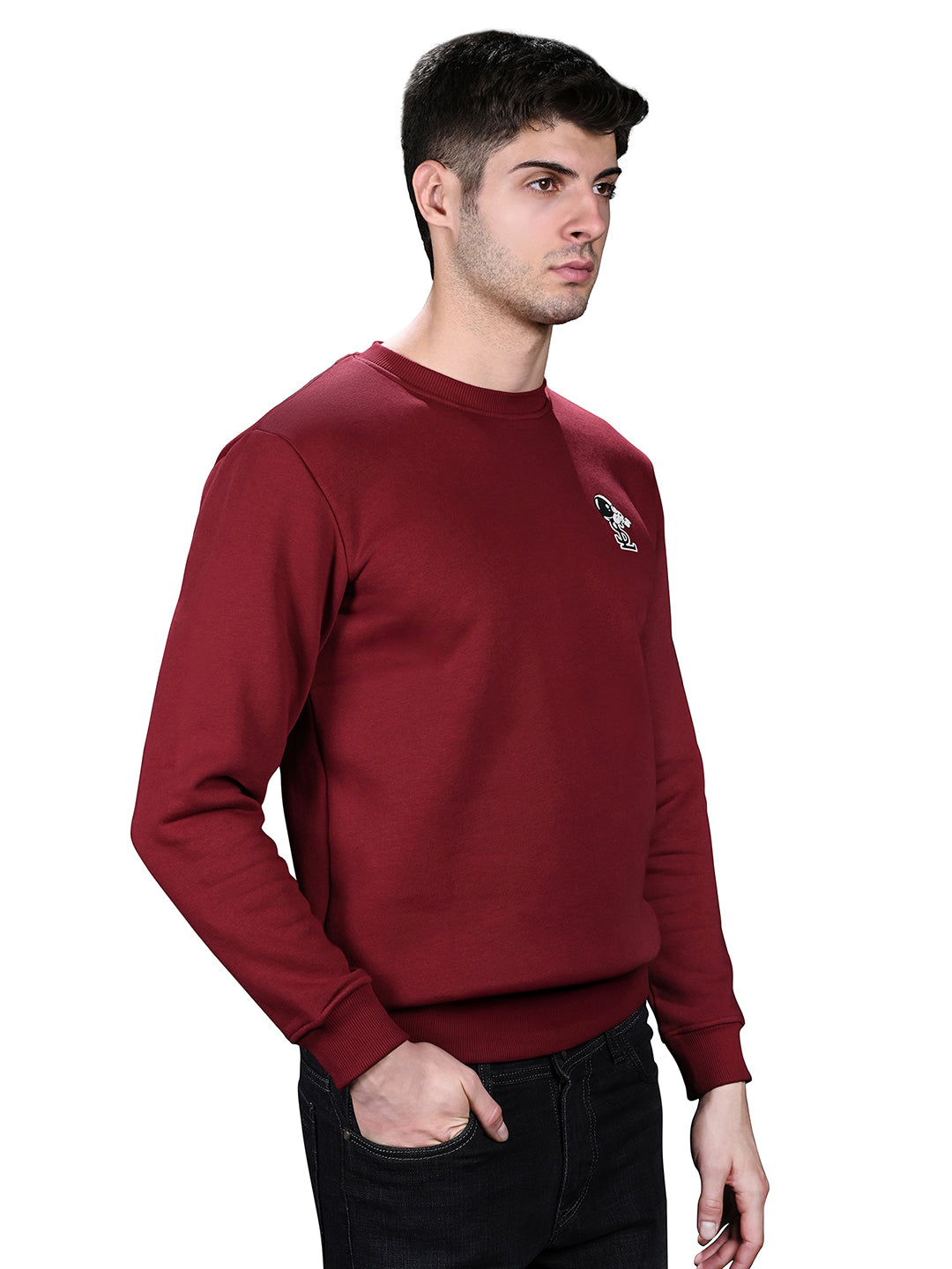 Astronaut Graphic Printed Red Regular Fit Pullover Sweatshirt