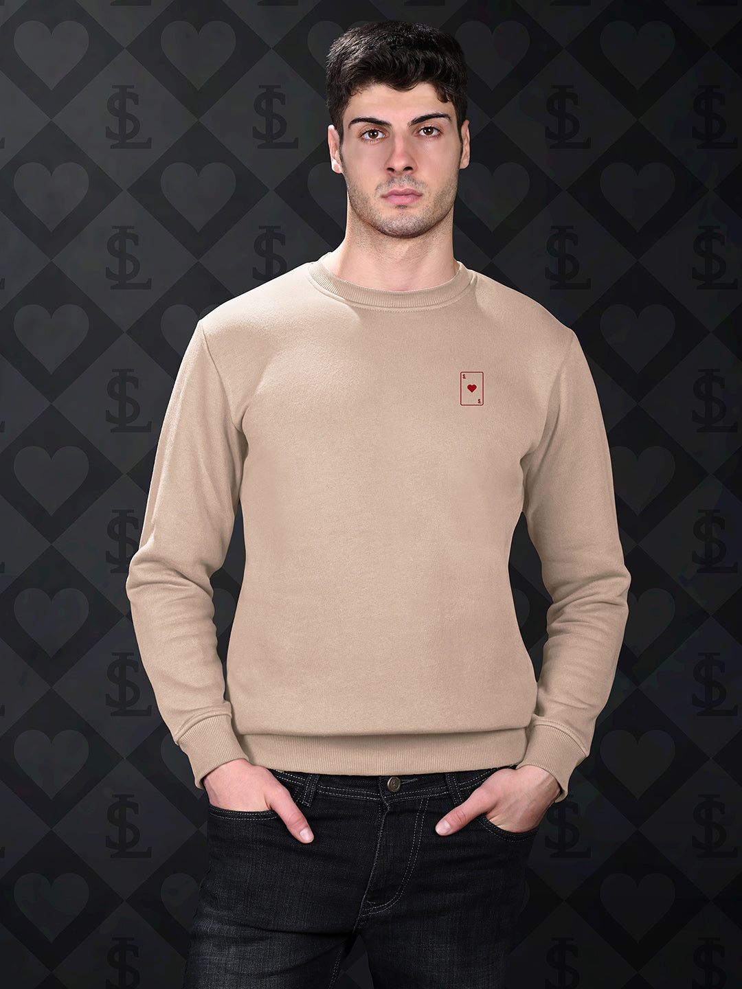 Ace of Card Inspired Beige Regular Fit Pullover Sweatshirt