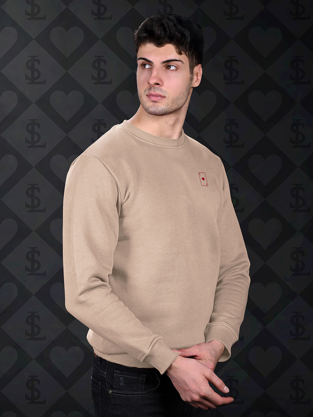 Ace of Card Inspired Beige Regular Fit Pullover Sweatshirt