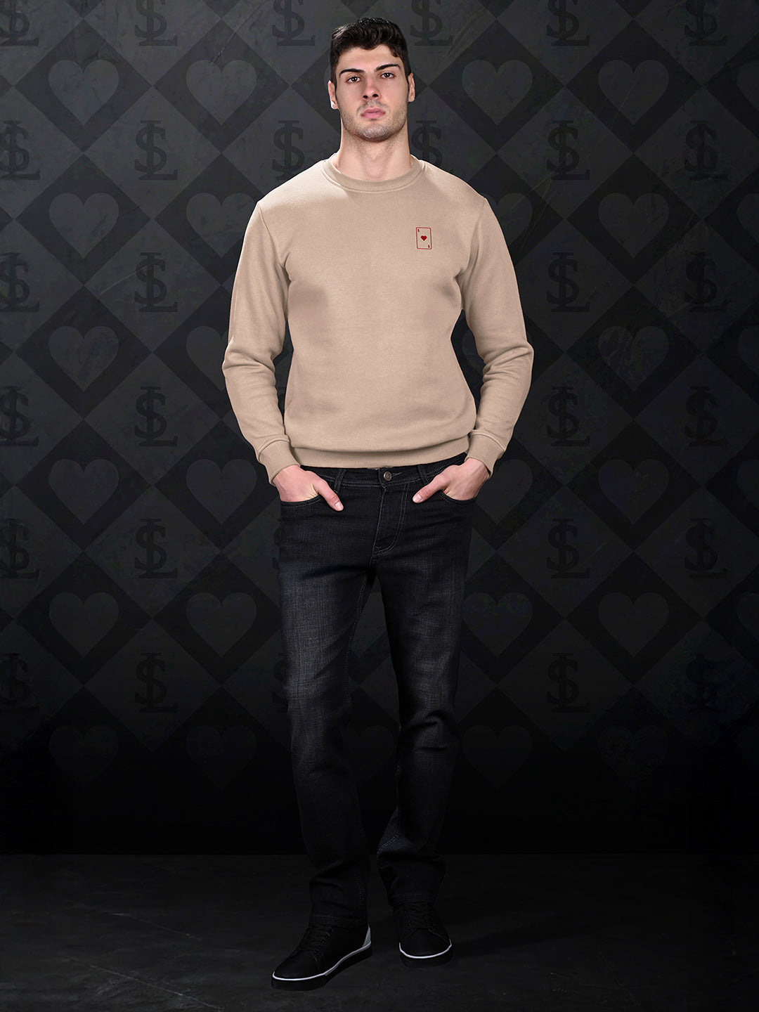 Ace of Card Inspired Beige Regular Fit Pullover Sweatshirt