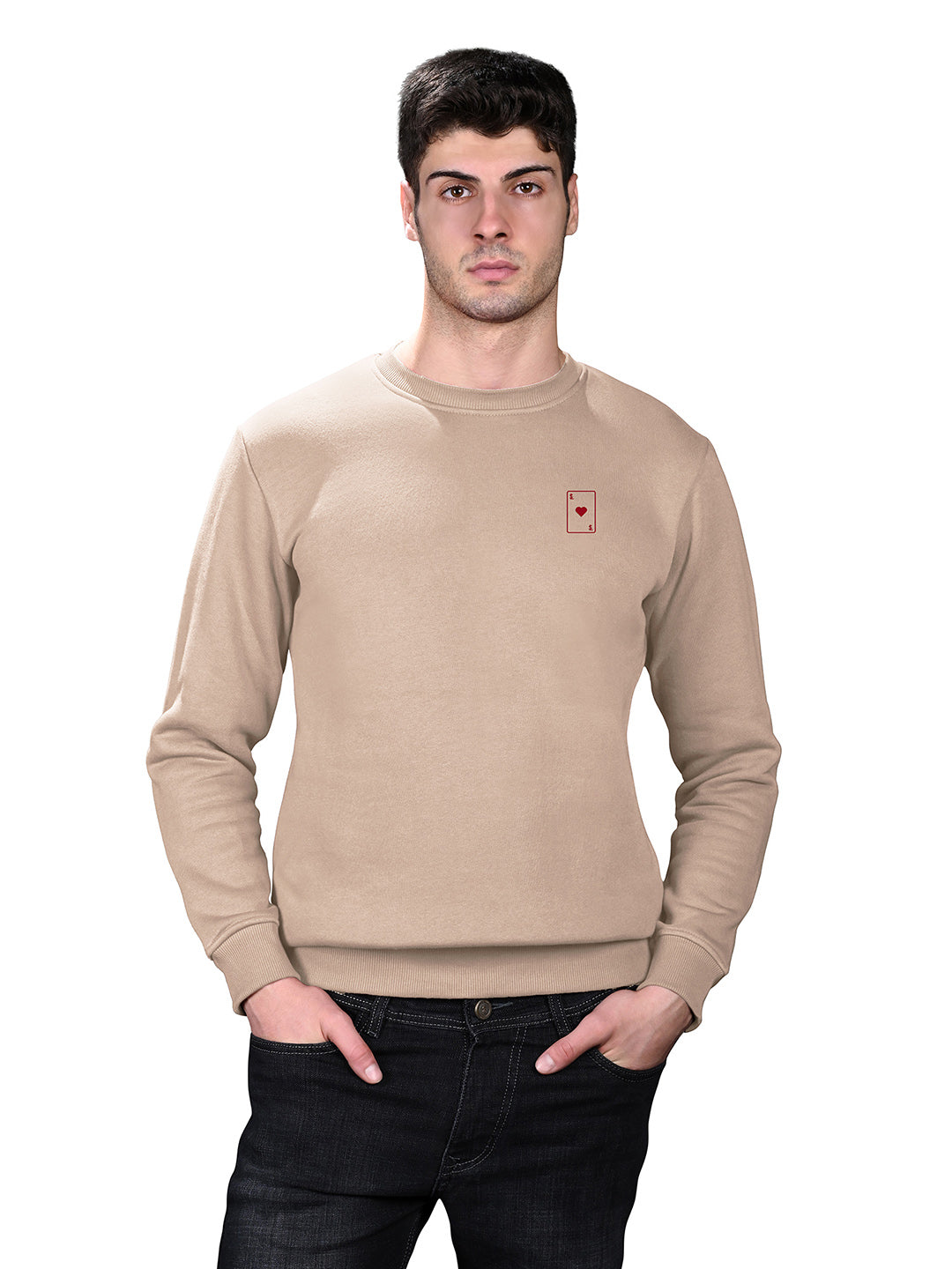 Ace of Card Inspired Beige Regular Fit Pullover Sweatshirt