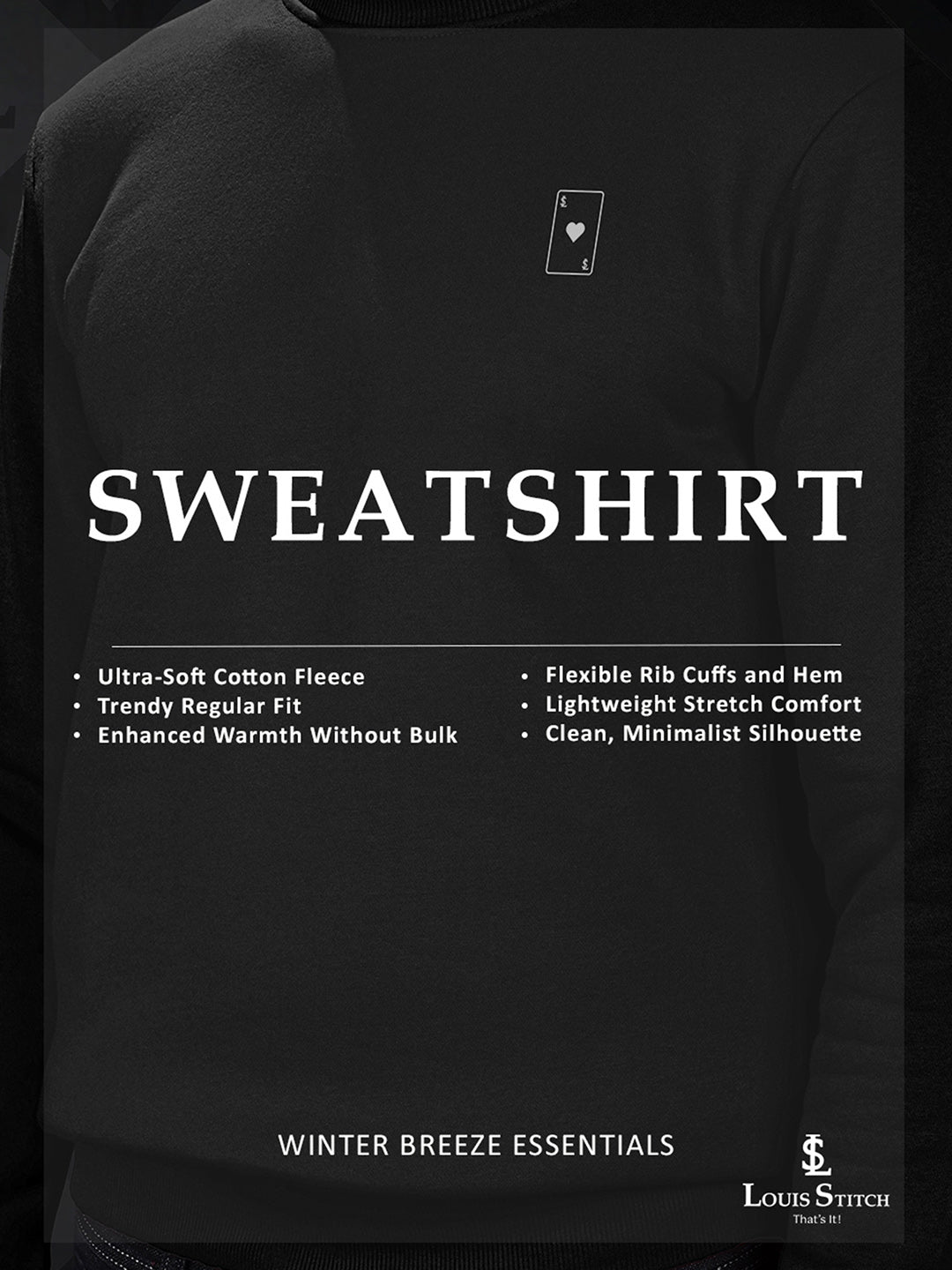 Ace of Card Inspired Black Regular Fit Pullover Sweatshirt