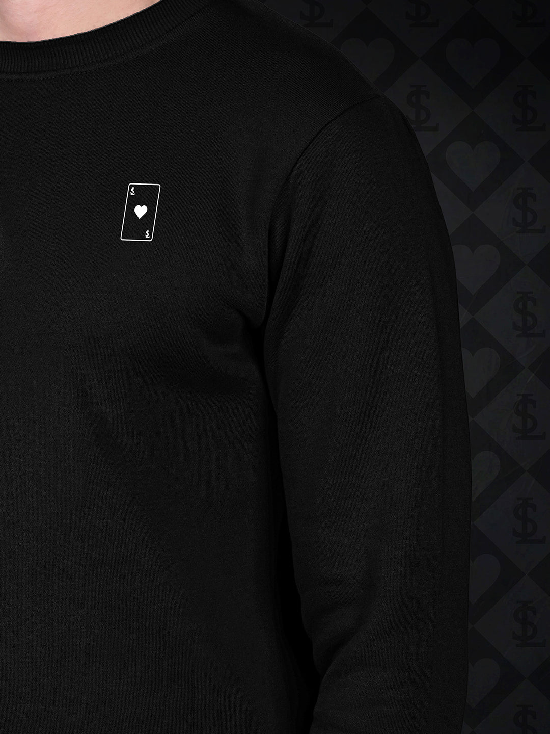 Ace of Card Inspired Black Regular Fit Pullover Sweatshirt