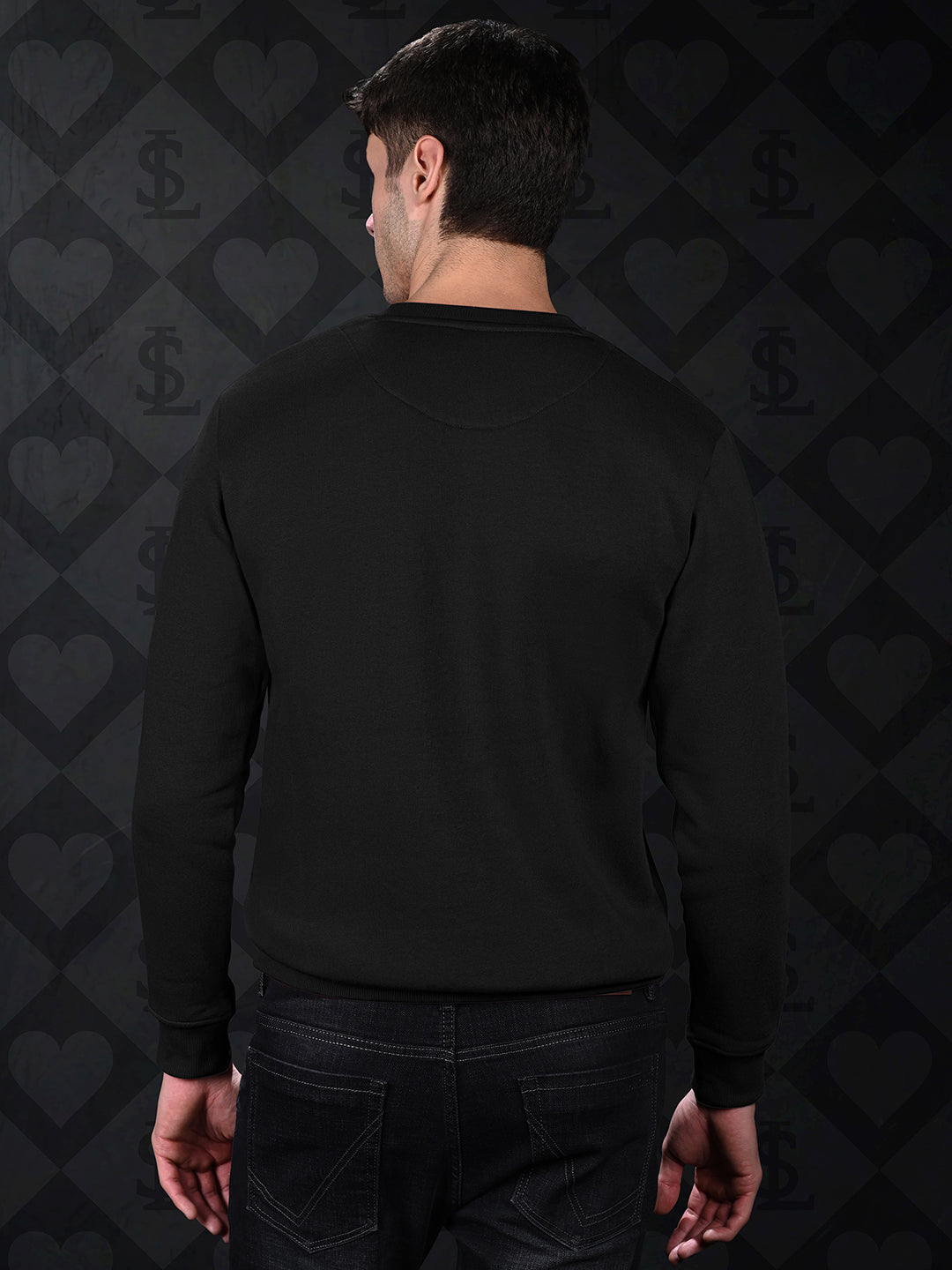 Ace of Card Inspired Black Regular Fit Pullover Sweatshirt