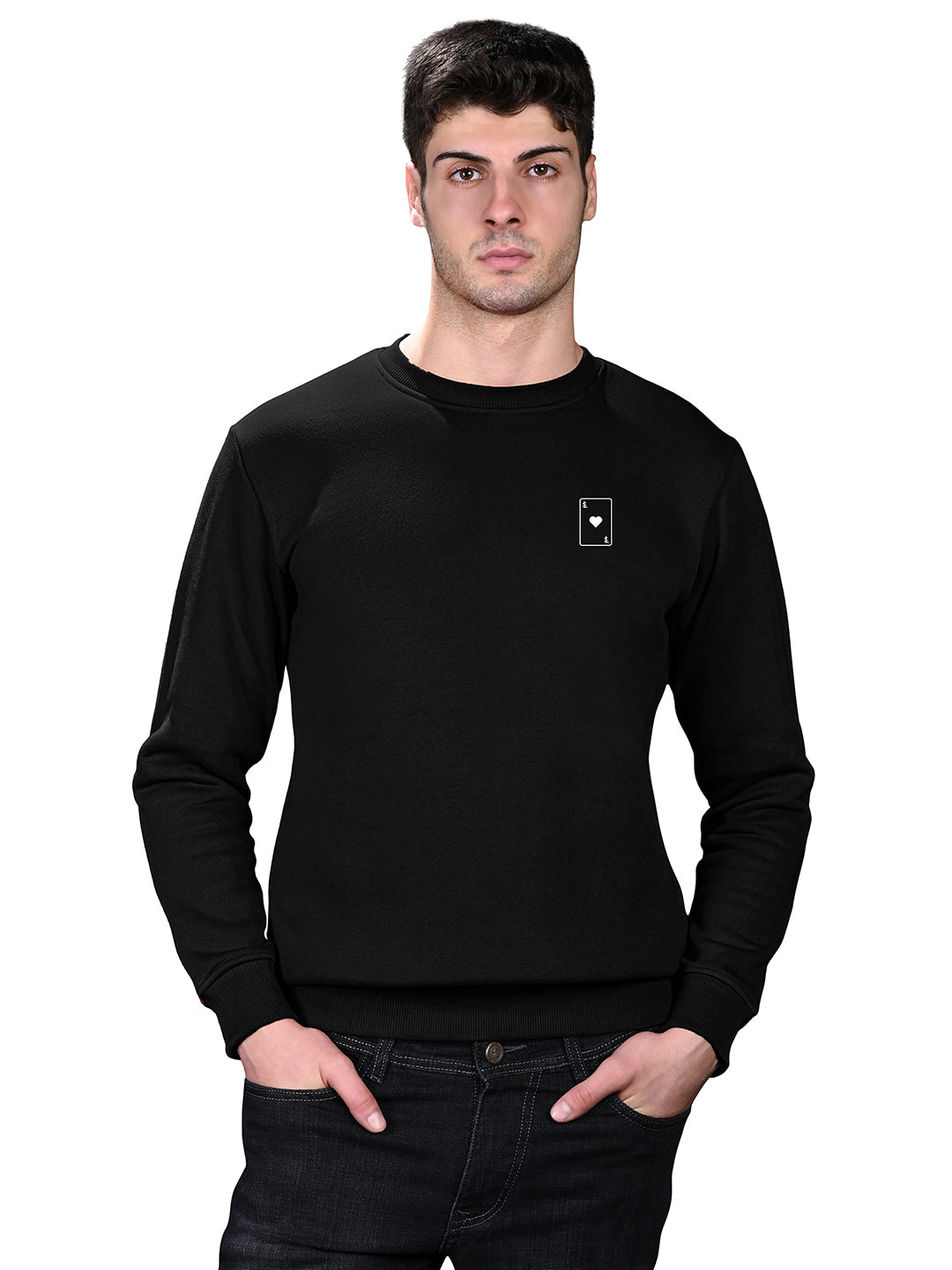 Ace of Card Inspired Black Regular Fit Pullover Sweatshirt