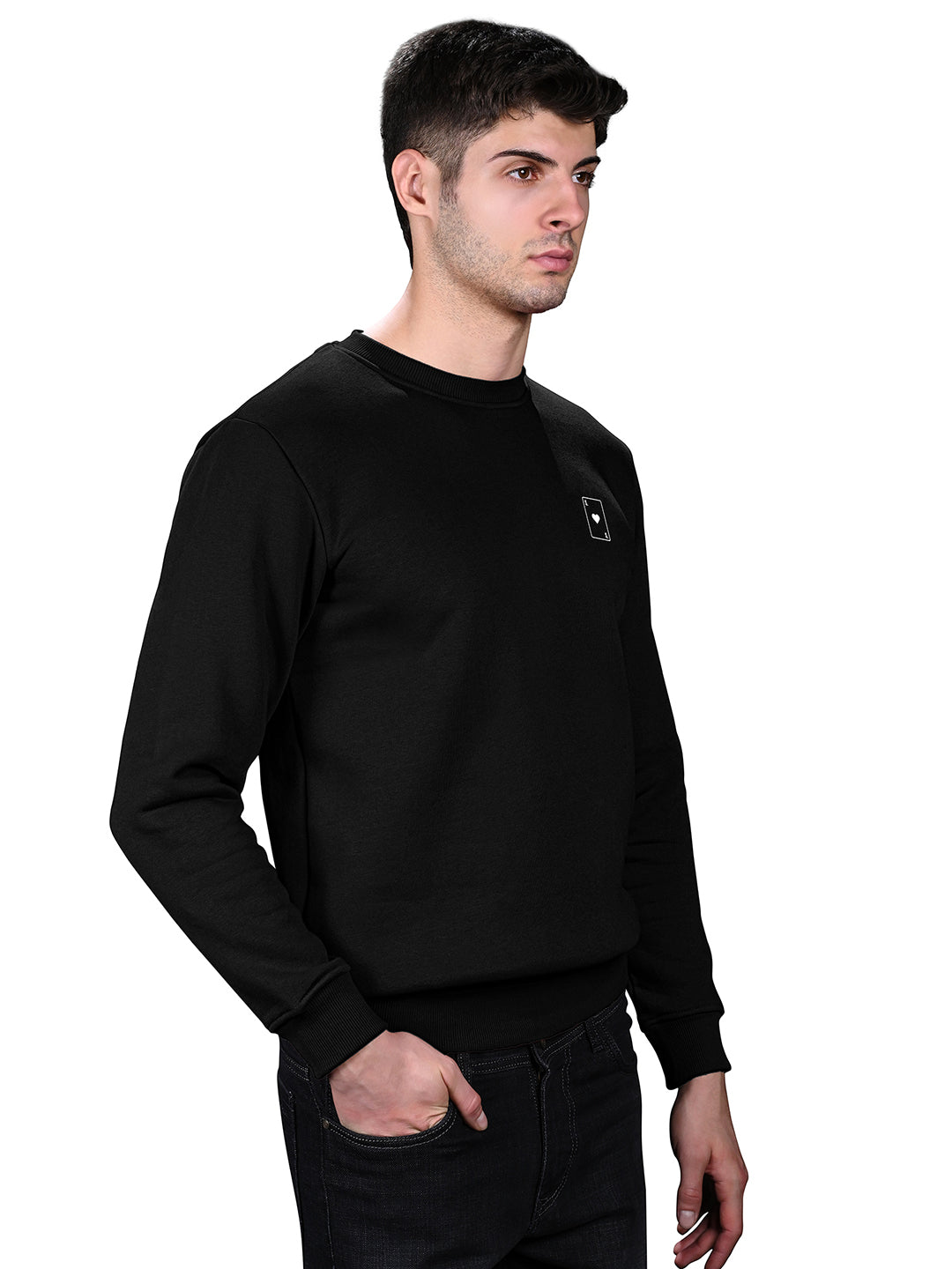 Ace of Card Inspired Black Regular Fit Pullover Sweatshirt