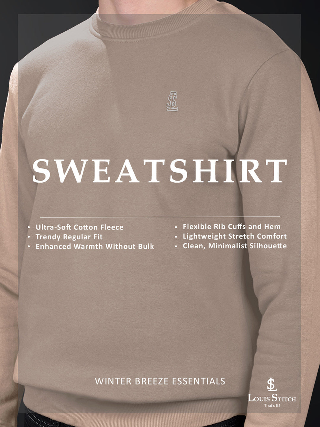 Signature 3D Embossed logo Beige Regular Fit Pullover Sweatshirt