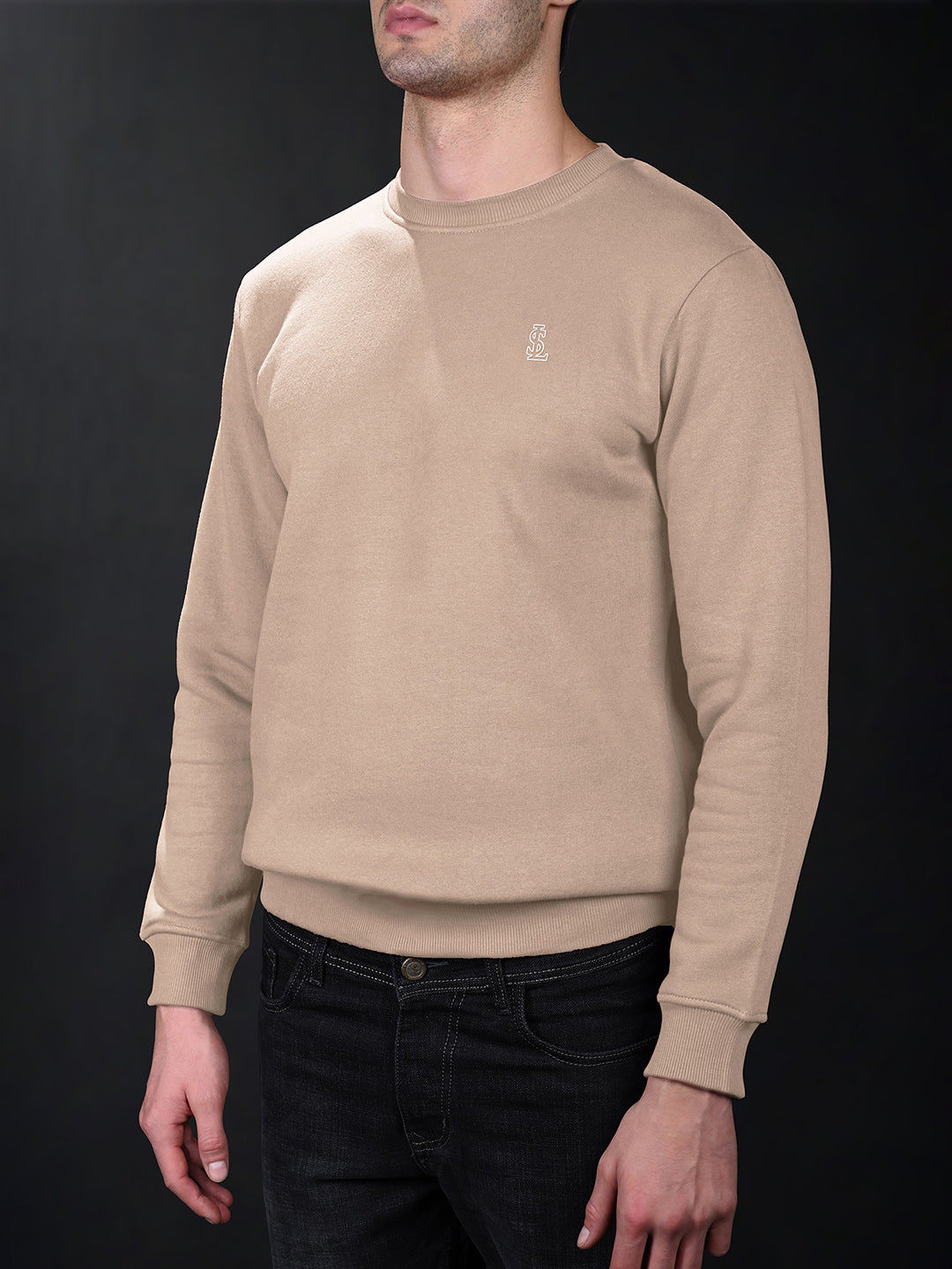 Signature 3D Embossed logo Beige Regular Fit Pullover Sweatshirt