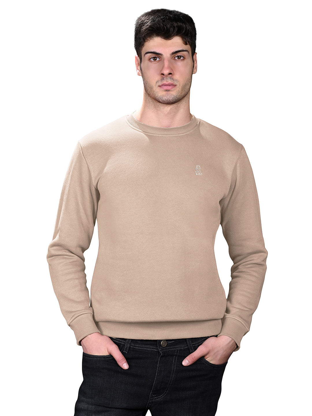 Signature 3D Embossed logo Beige Regular Fit Pullover Sweatshirt