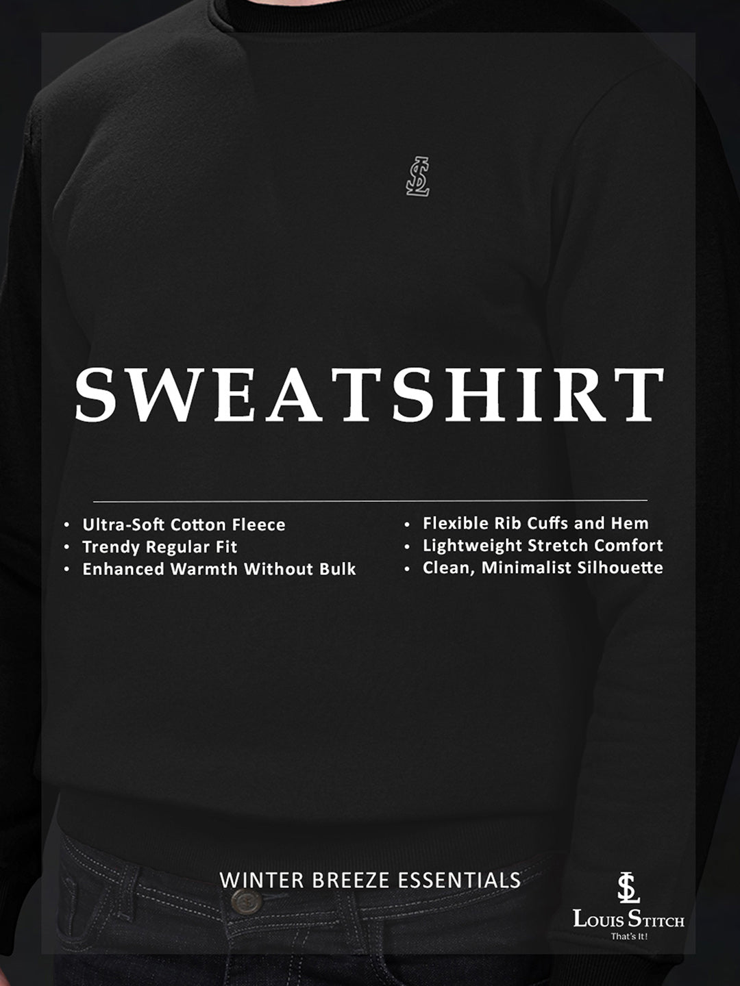 Signature 3D Embossed logo Black Regular Fit Pullover Sweatshirt