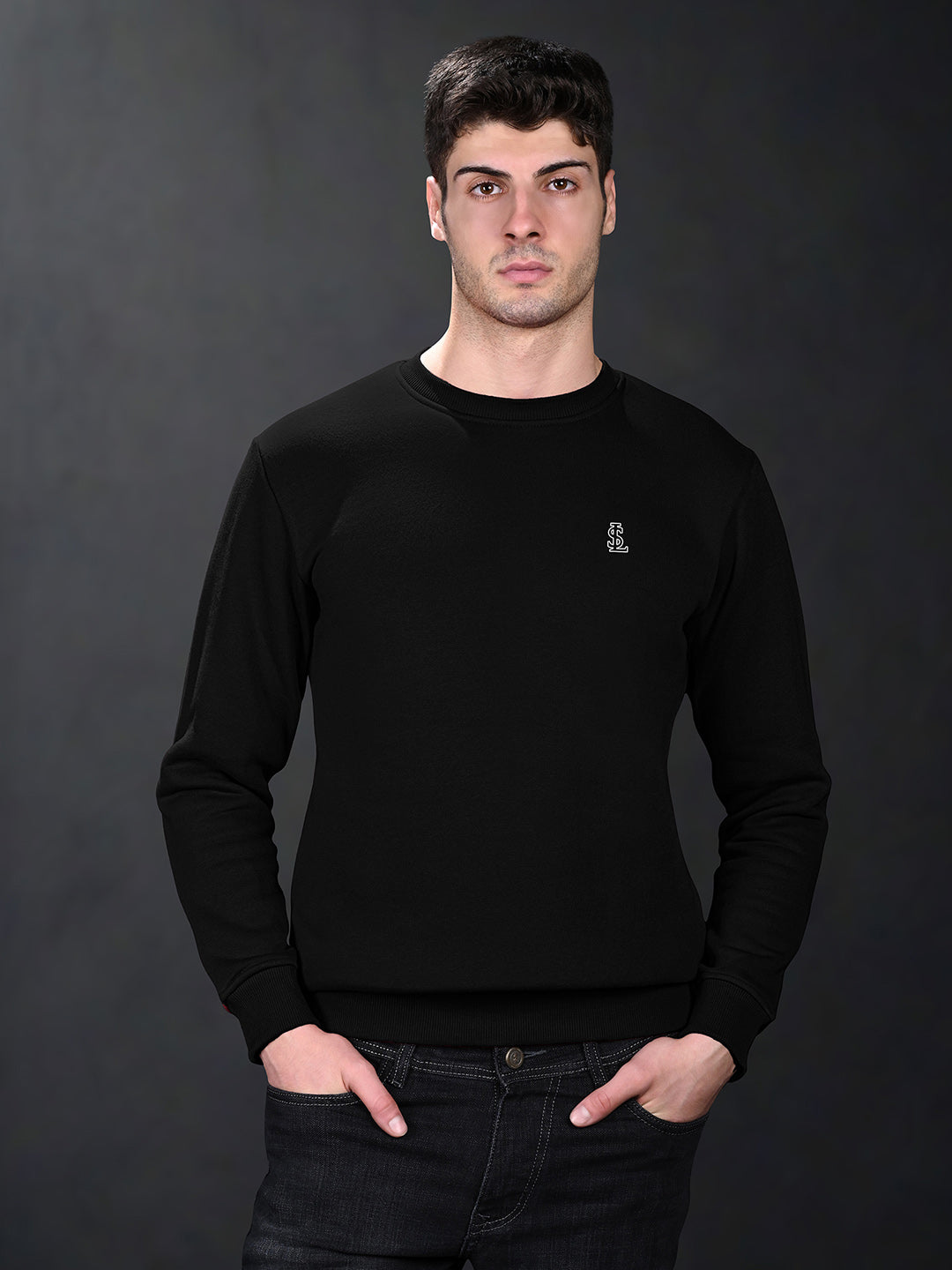 Signature 3D Embossed logo Black Regular Fit Pullover Sweatshirt