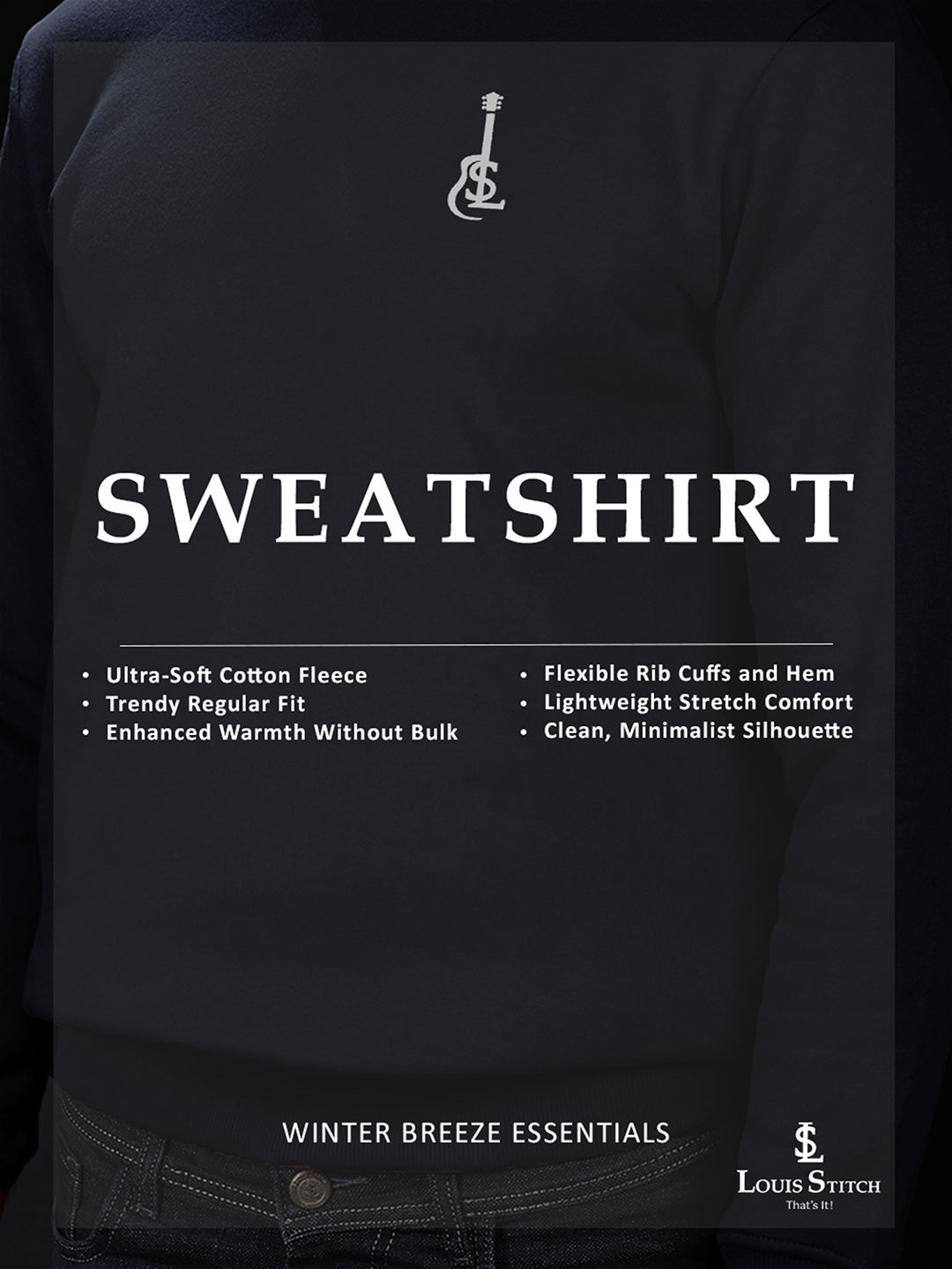 Guitar Inspired Signature Logo Navy Regular Fit Pullover Sweatshirt