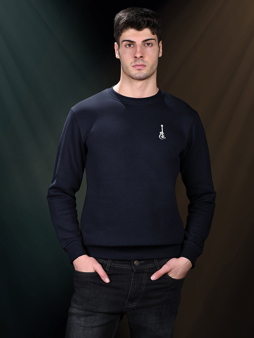 Guitar Inspired Signature Logo Navy Regular Fit Pullover Sweatshirt