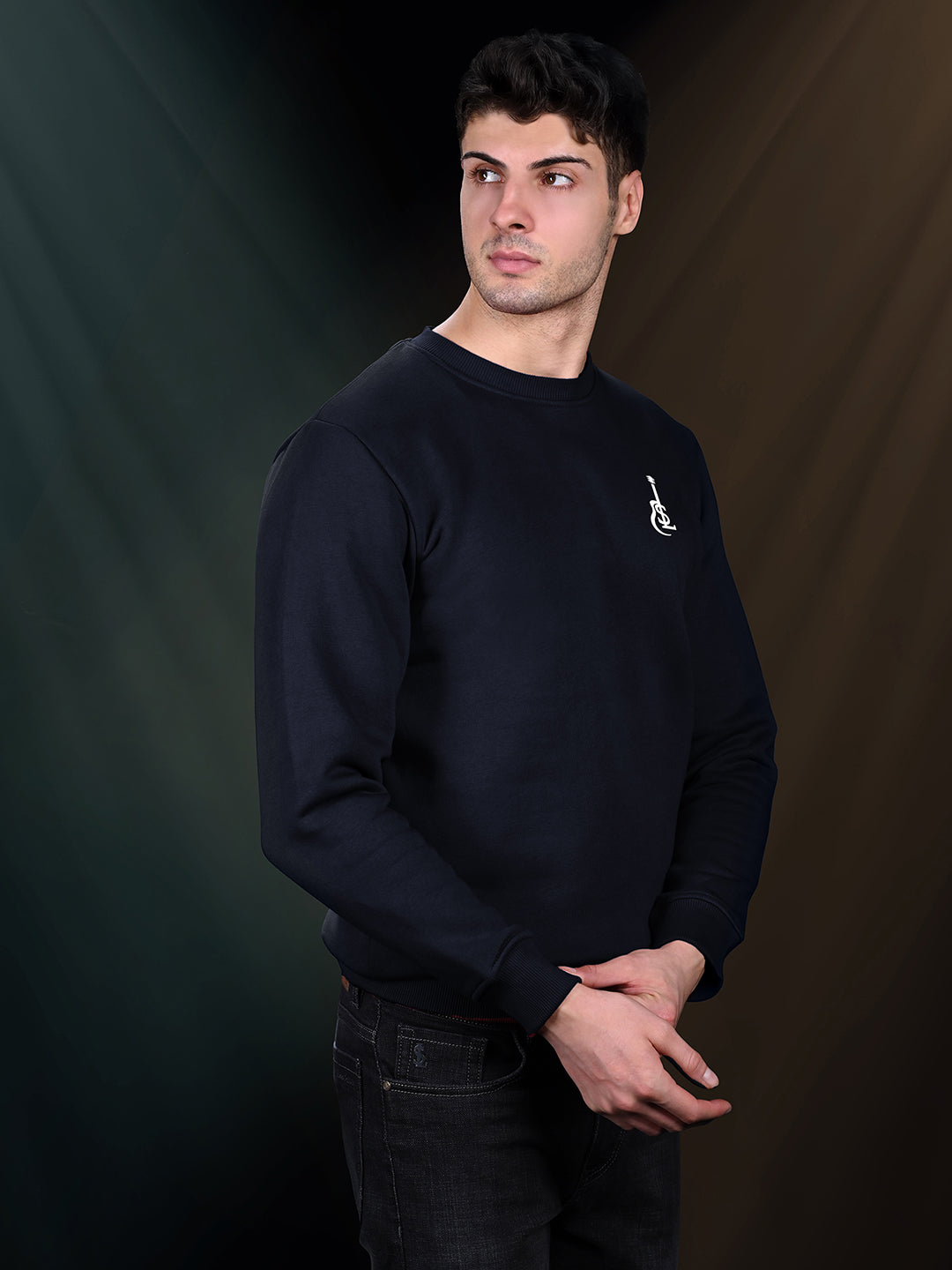 Guitar Inspired Signature Logo Navy Regular Fit Pullover Sweatshirt