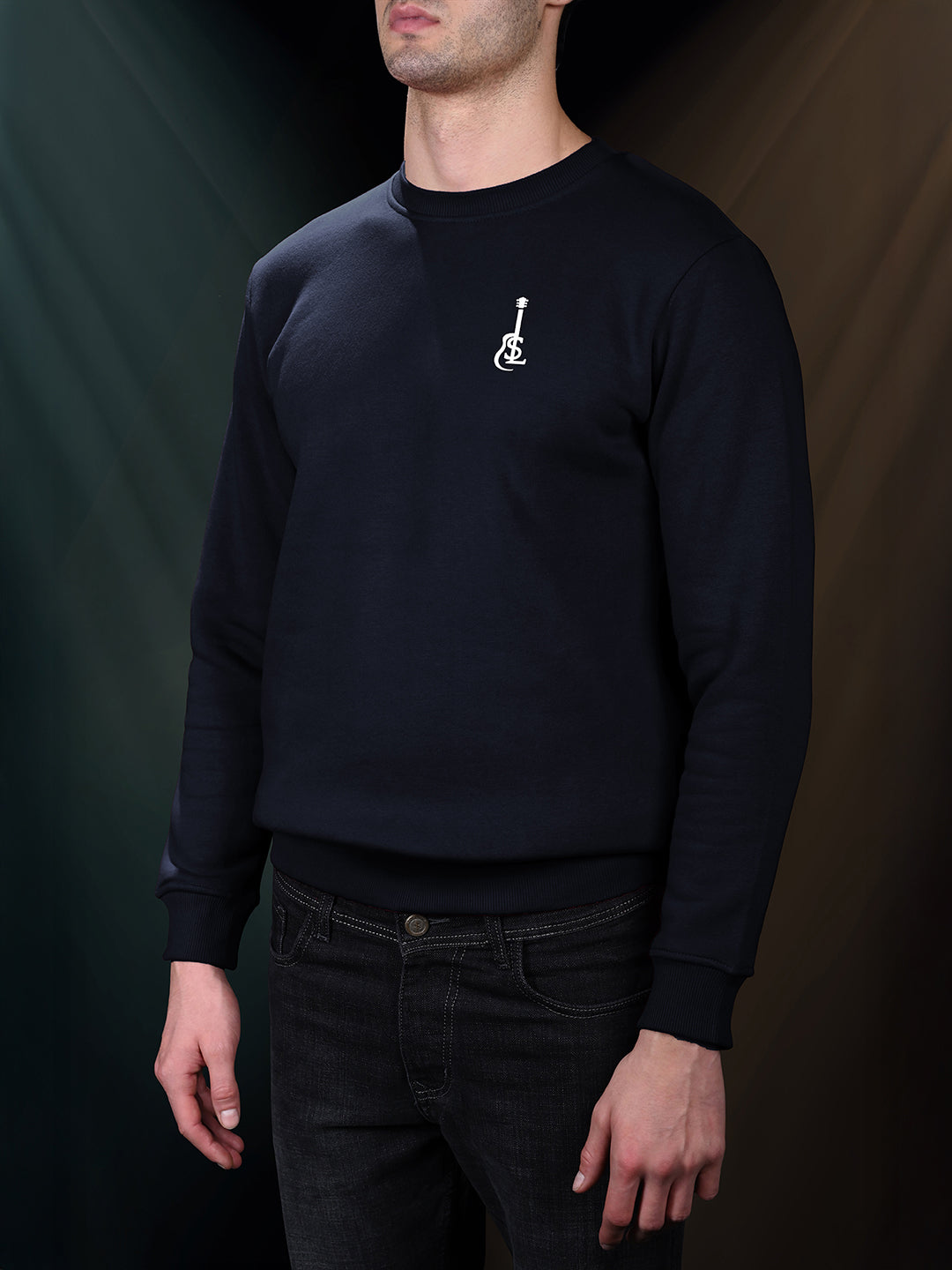 Guitar Inspired Signature Logo Navy Regular Fit Pullover Sweatshirt