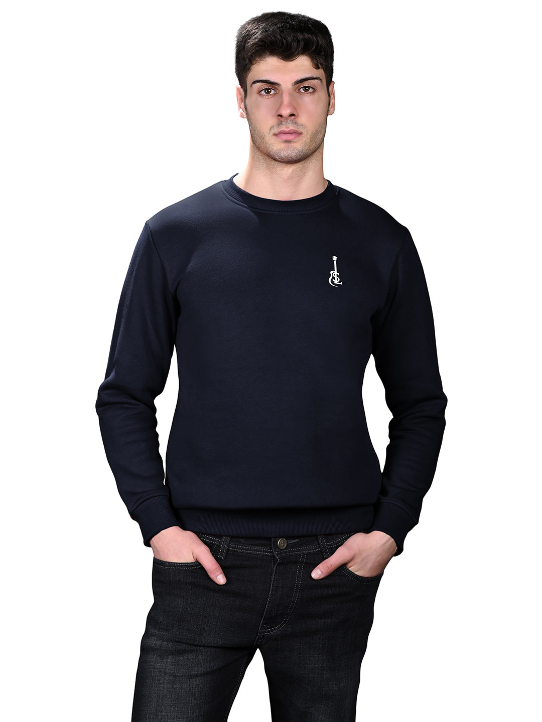 Guitar Inspired Signature Logo Navy Regular Fit Pullover Sweatshirt