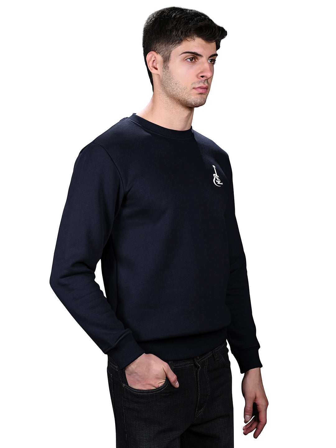 Guitar Inspired Signature Logo Navy Regular Fit Pullover Sweatshirt
