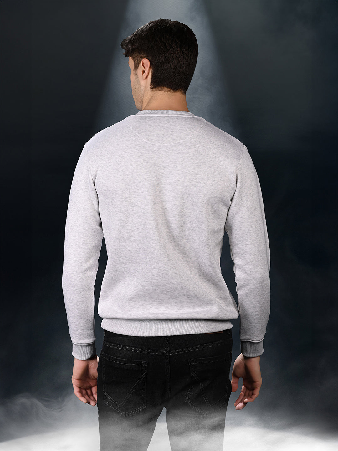 Astronaut Graphic Printed White Melange Regular Fit Pullover Sweatshirt