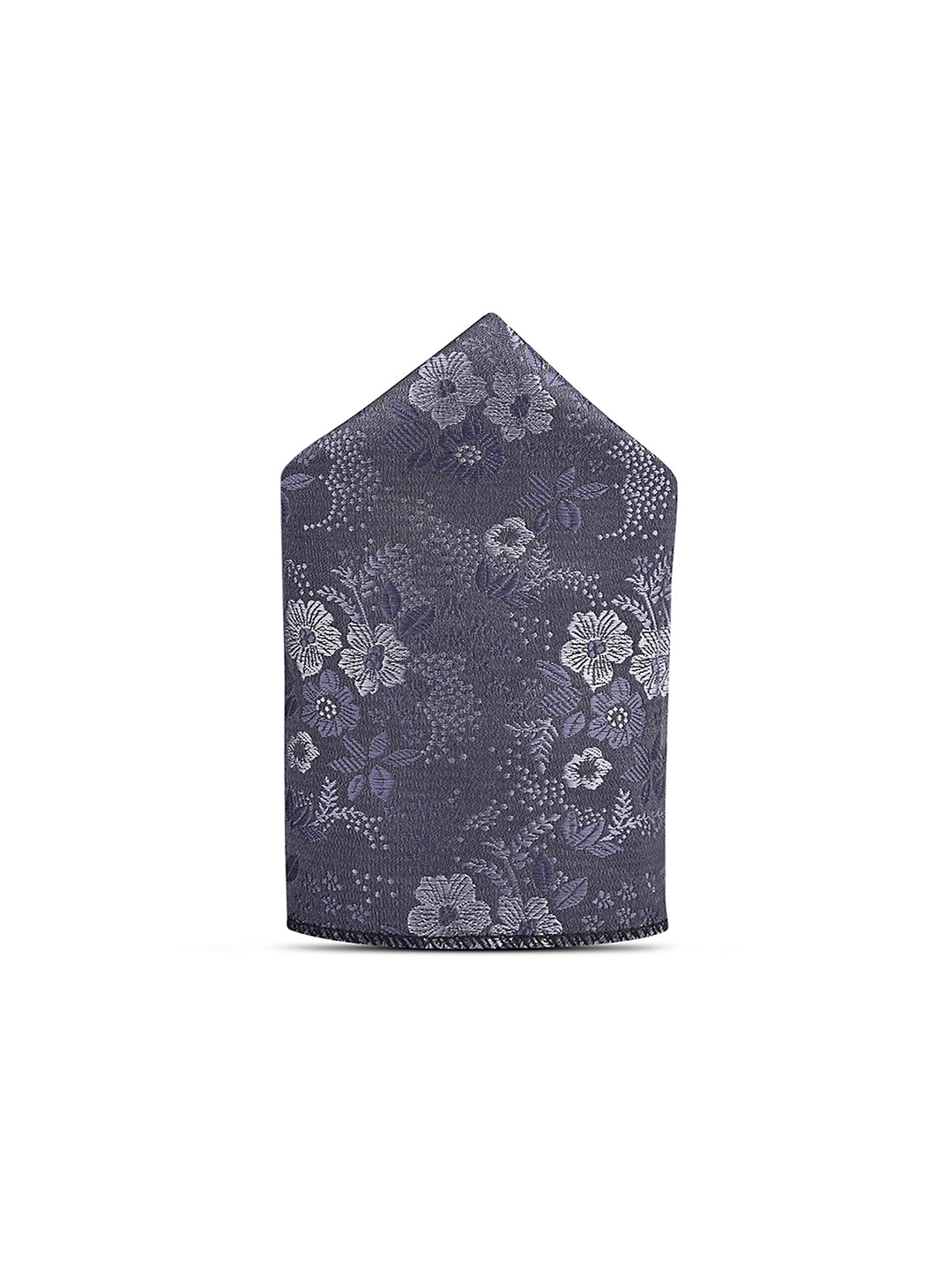 Floral Black Luxury Polyster Micro Fabric Necktie Set Pocket Square Chrome Tiepin