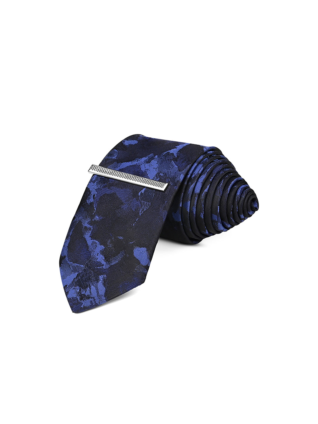Dark Blue Luxury Polyster Micro Fabric Necktie Set Pocket Square Chrome Tiepin