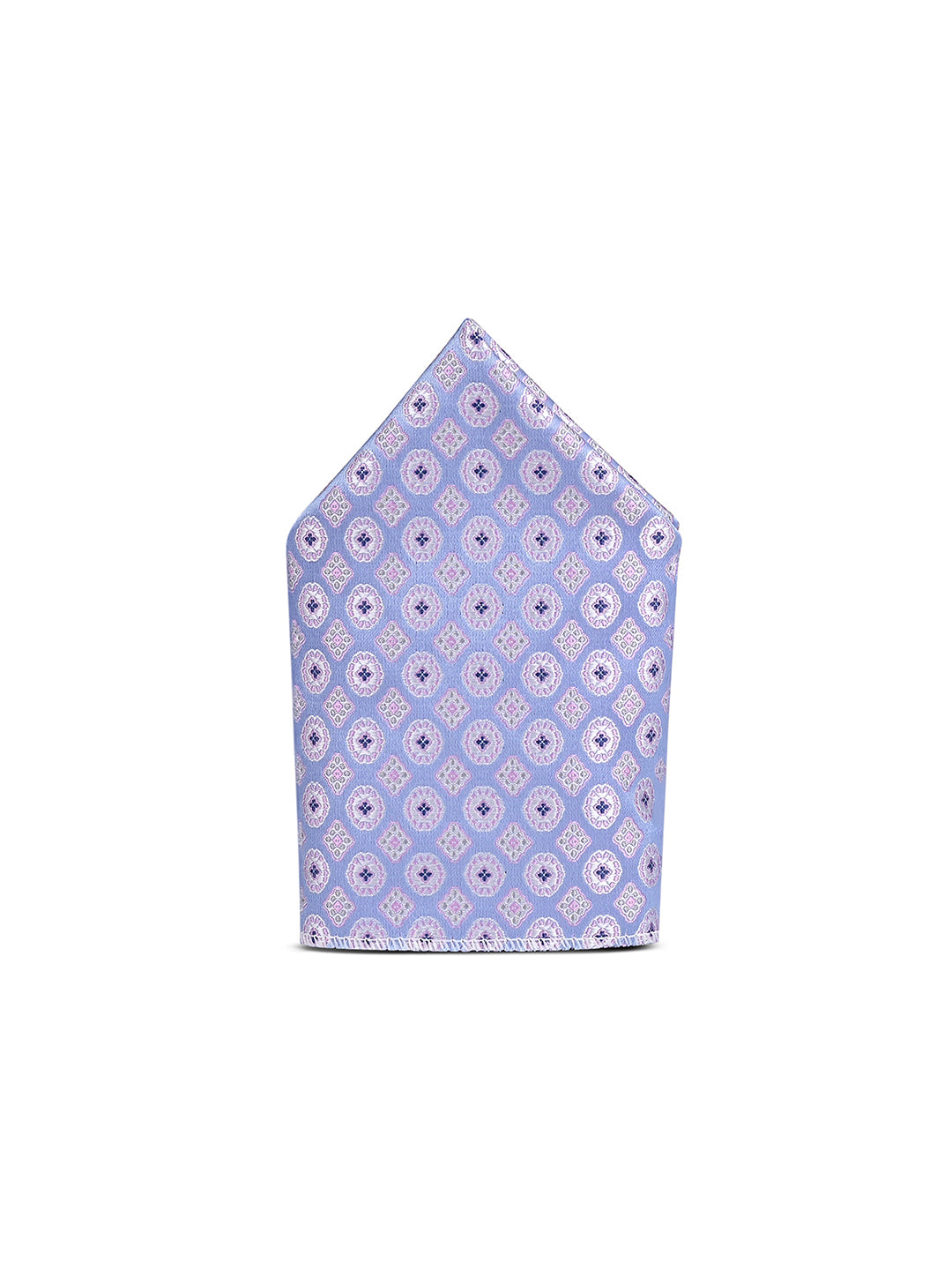Patterned Blue Luxury Polyster Micro Fabric Necktie Set Pocket Square Chrome Tiepin