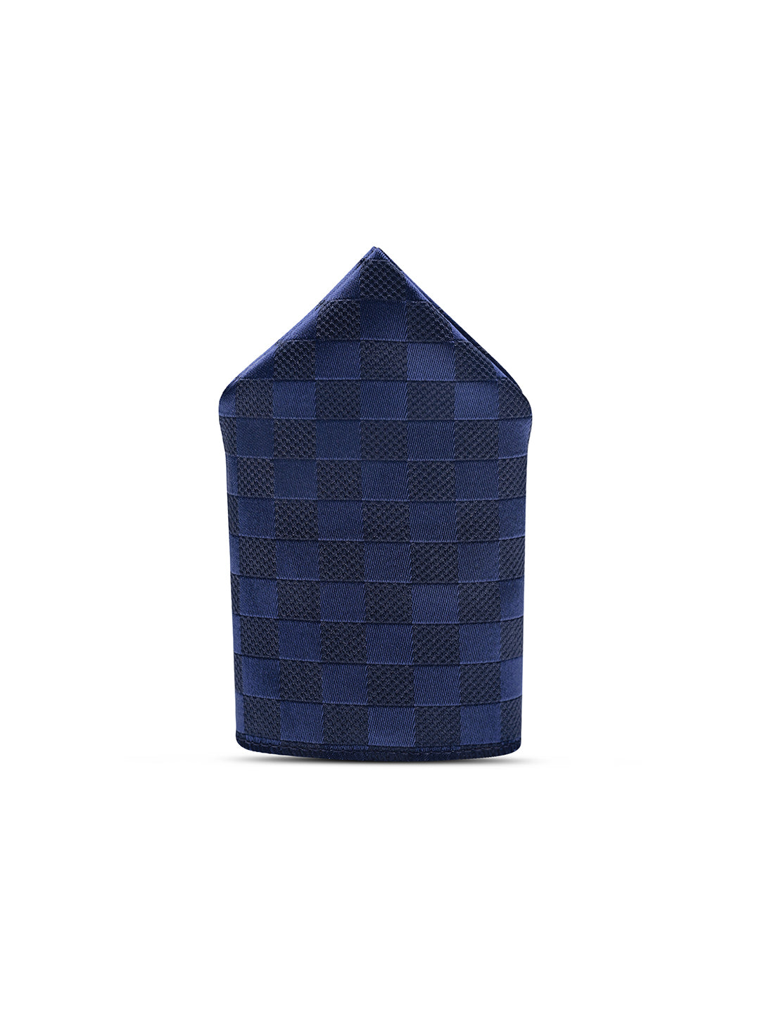 Checkered Blue Luxury Polyster Micro Fabric Necktie Set Pocket Square Chrome Tiepin