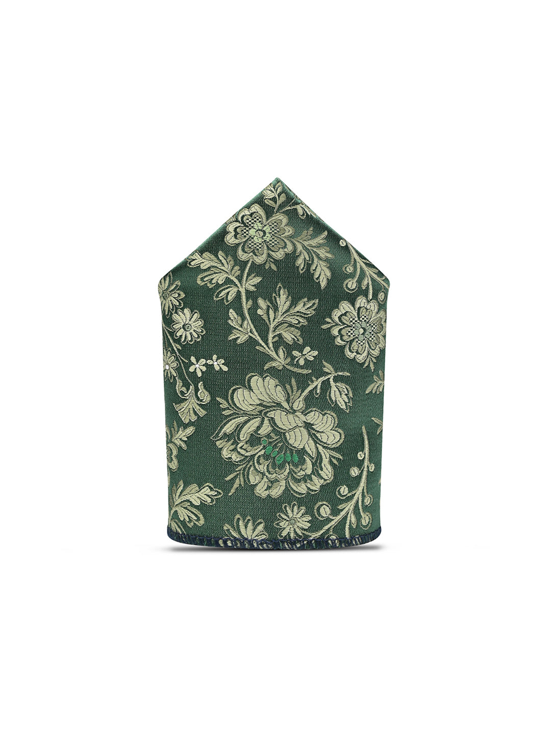 Floral Green Luxury Polyster Micro Fabric Necktie Set Pocket Square Chrome Tiepin