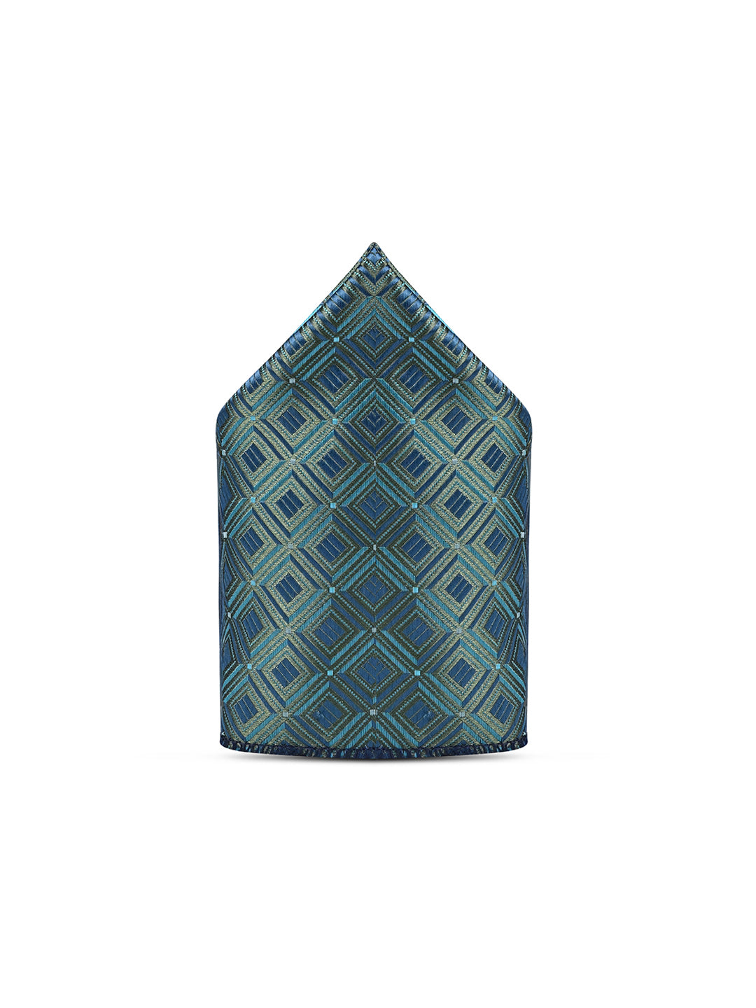 Navy & Teal Luxury Polyster Micro Fabric Necktie Set Pocket Square Chrome Tiepin