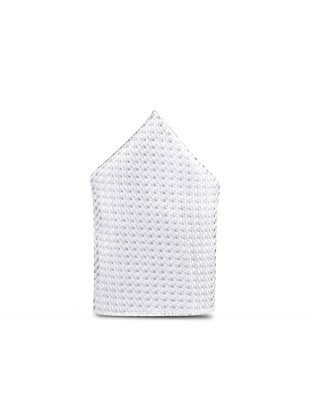 Textured White Luxury Polyster Micro Fabric Necktie Set Pocket Square Chrome Tiepin