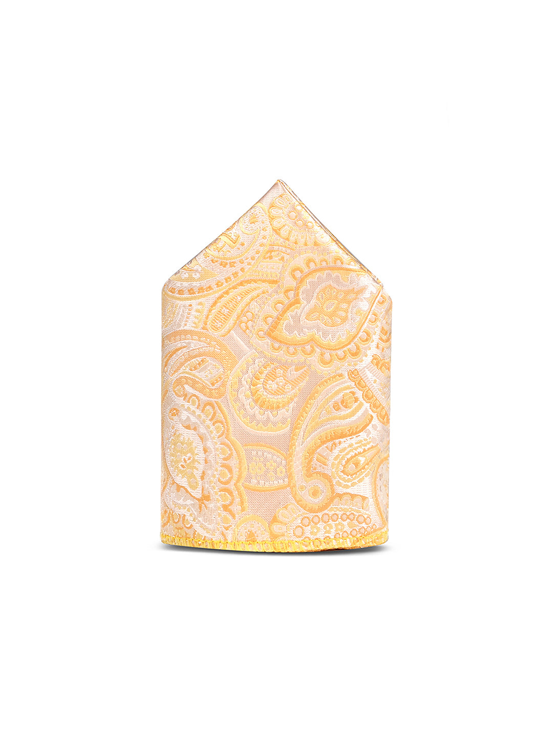 Paisley Yellow Luxury Polyster Micro Fabric Necktie Set Pocket Square Chrome Tiepin