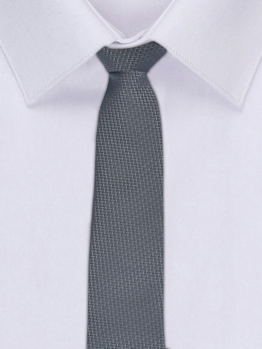 Grey Luxury Polyster Micro Fabric Necktie Set Pocket Square Golden Tiepin
