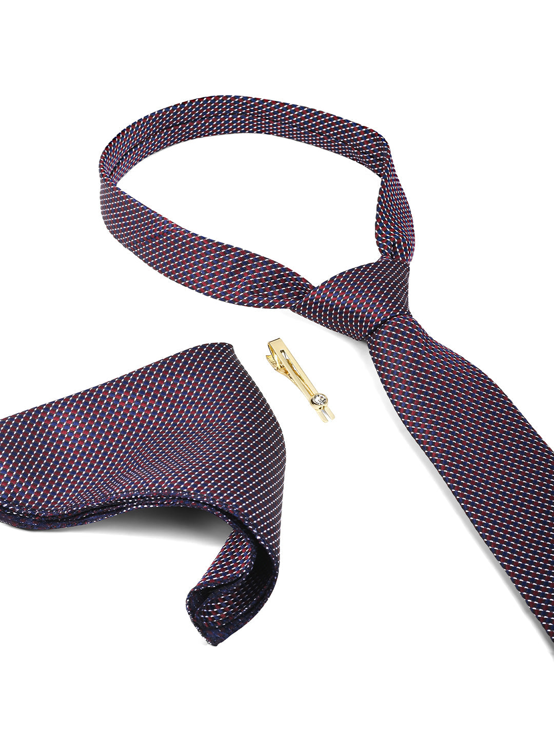 Rosewood Luxury Polyster Micro Fabric Necktie Set Pocket Square Golden Tiepin