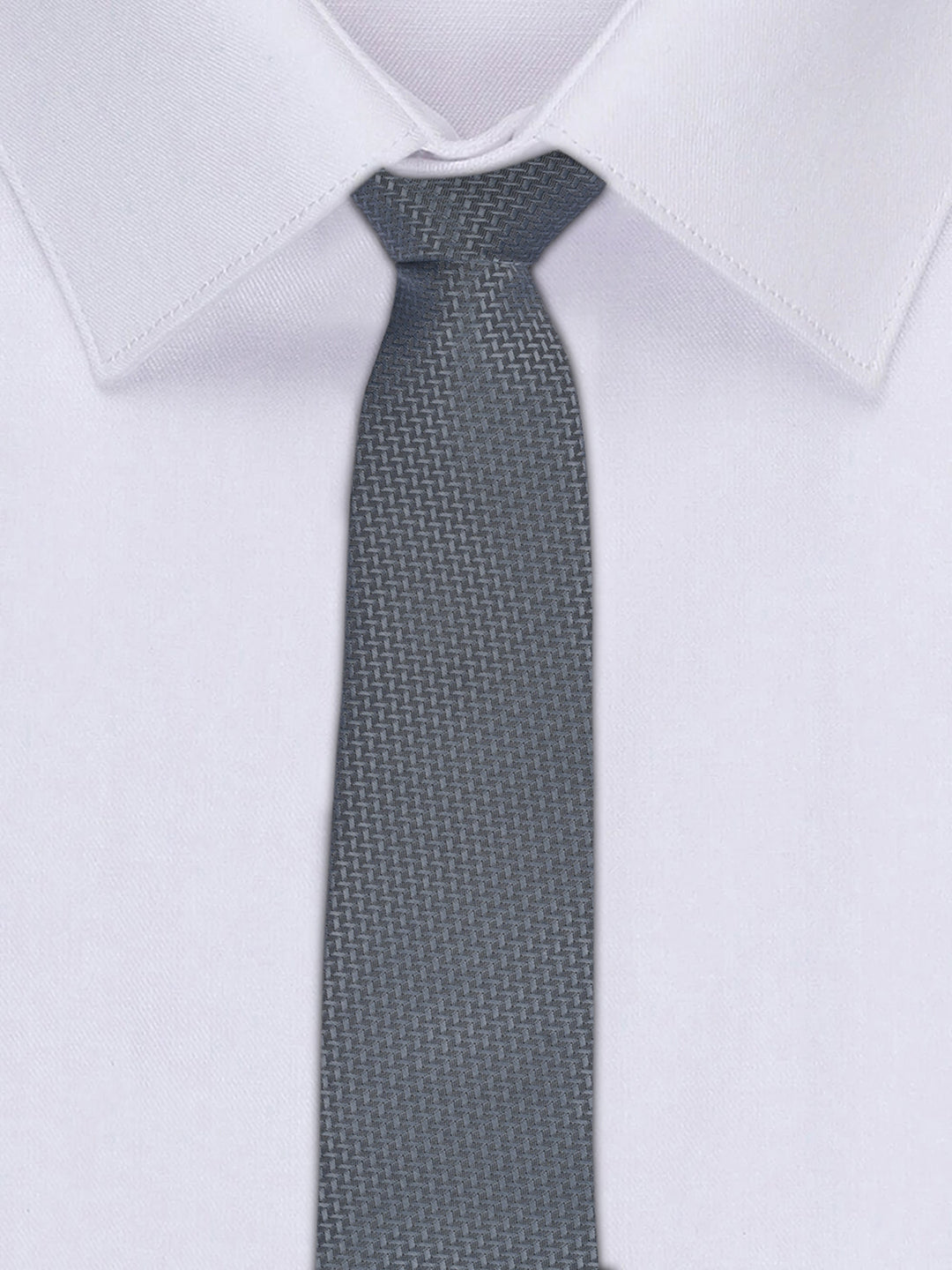 Grey Luxury Polyster Micro Fabric Necktie Set Pocket Square Chrome Tiepin Cufflinks and Brooch
