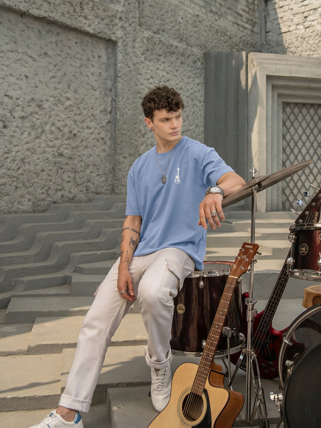 Rock Ballad Inspired Blue Graphic Printed Oversized T-shirt