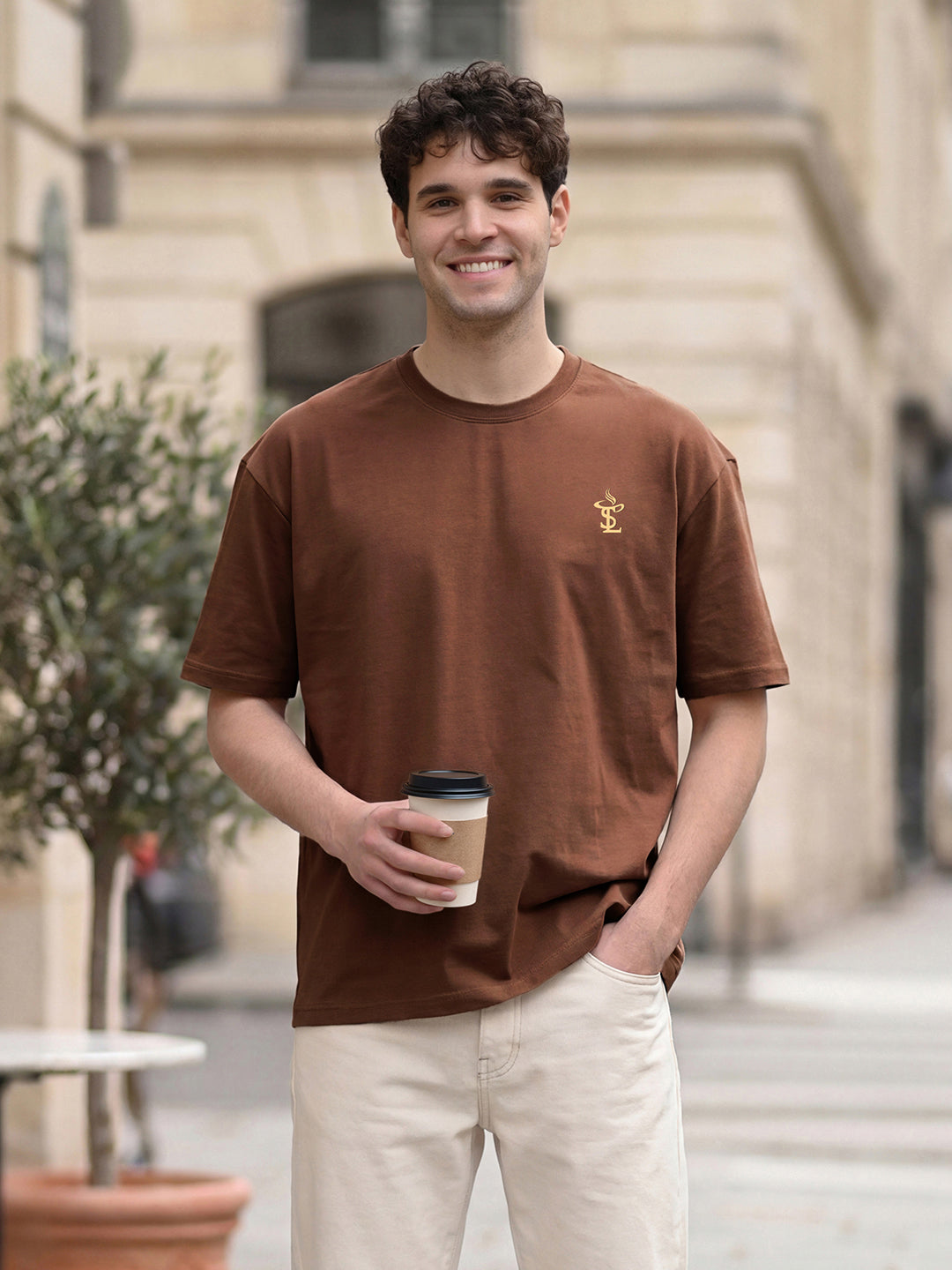 Well Brewed Mocha Printed Oversized T-shirt