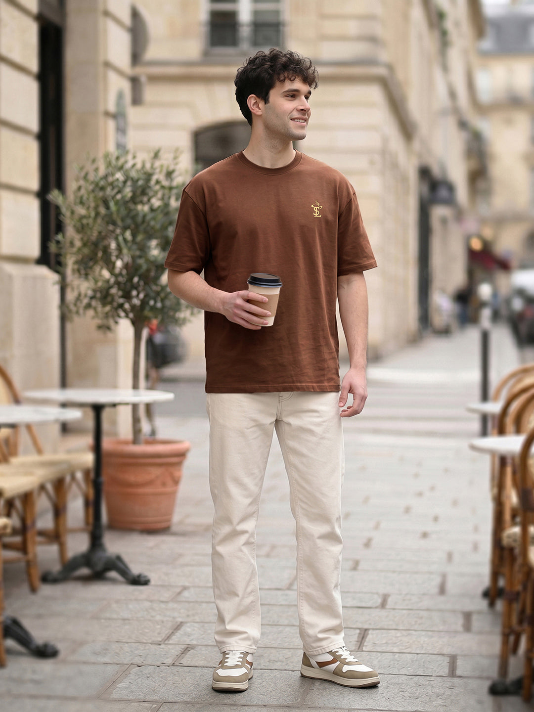 Well Brewed Mocha Printed Oversized T-shirt
