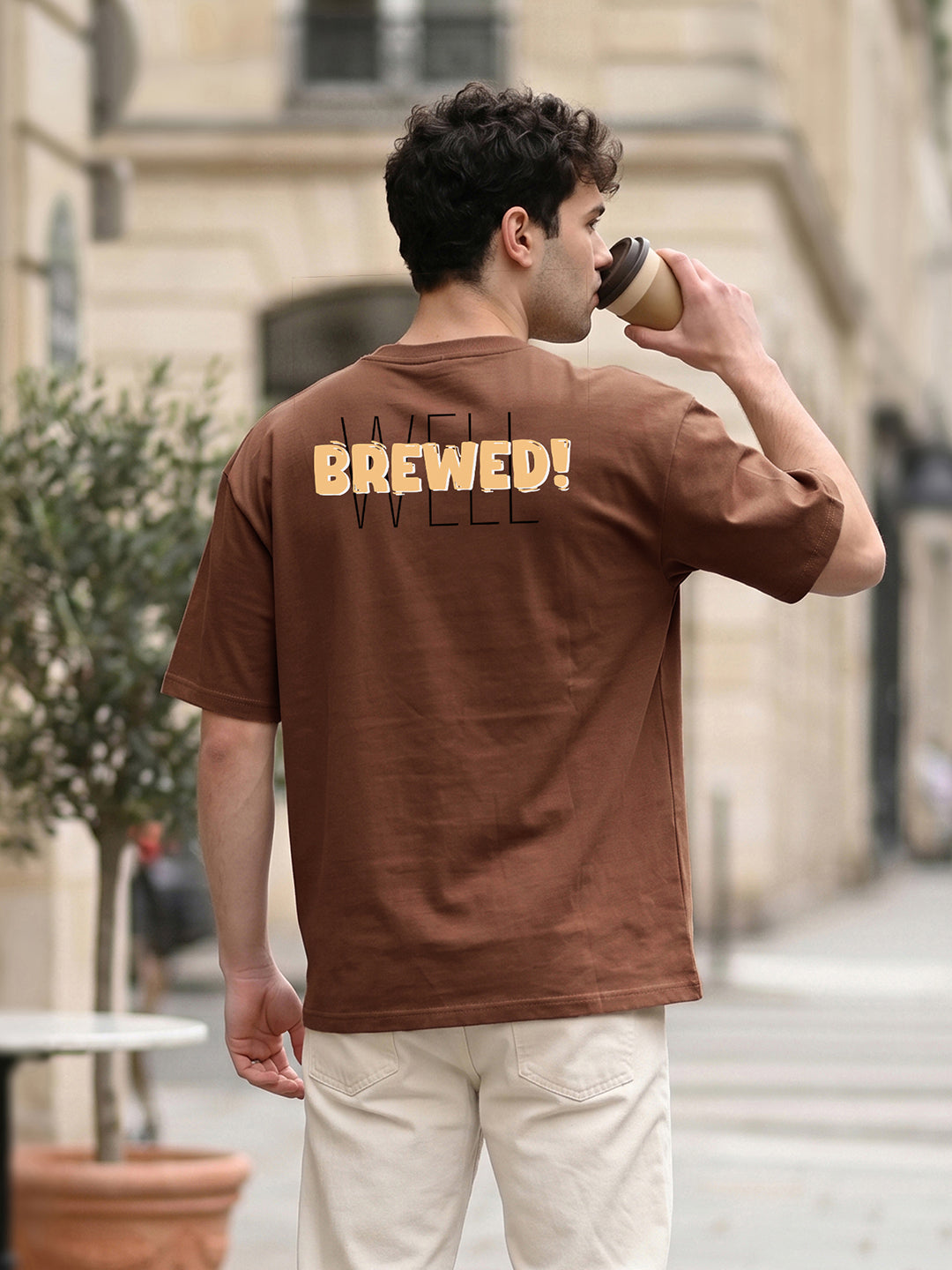 Well Brewed Mocha Printed Oversized T-shirt